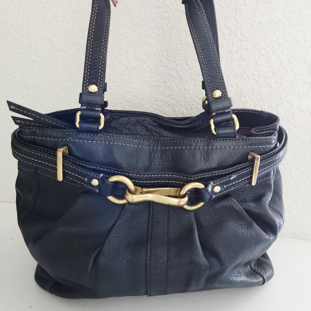 Vintage Coach Hampton Black Leather Pleated Y2k Handbag Tote Purse c